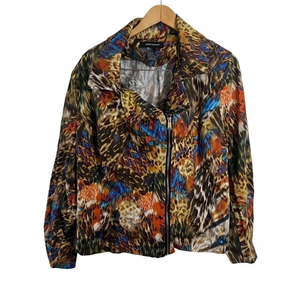 Ashley Stewart Full Zip Colorful Animal Print Jacket Size 22 Collar Long Sleeves - Picture 1 of 5